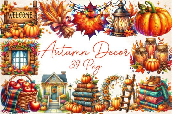 Download Watercolor Autumn Decor Clipart Bundle - Decor Collection