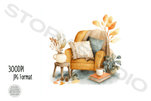 Download Cozy Armchair Fall Decor Clipart Bundle - Decor Collection