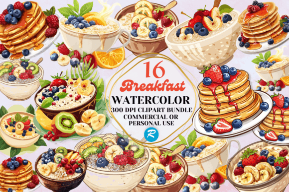 Download Watercolor Breakfast Clipart PNG Bundle - Clipart png Collection