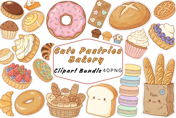 Download 40 Cute Kawaii Bakery Clipart PNG Bundle - Clipart png Collection