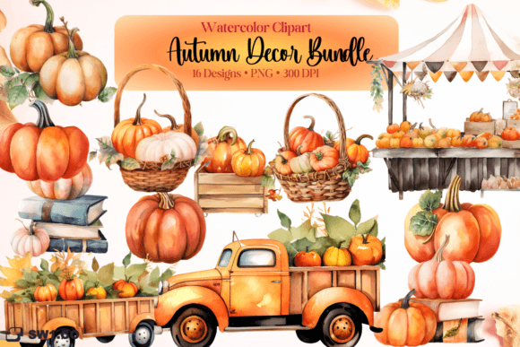Download Watercolor Autumn Decor Clipart Bundle - Decor Collection