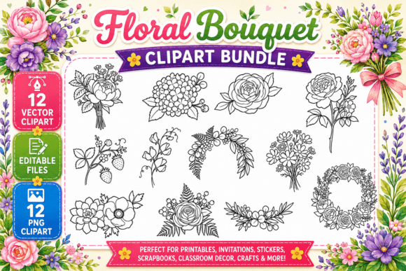 Download Floral Bouquet Coloring Clipart PNG - Clipart png Collection