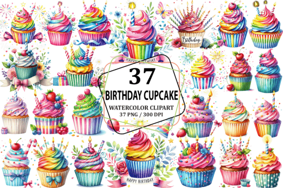 Download Watercolor Birthday Cupcake Clipart PNG - Clipart png Collection