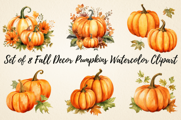 Download Fall Decor Pumpkins Watercolor Clipart - Decor Collection