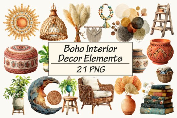 Download Boho Interior Decor Elements Clipart - Decor Collection