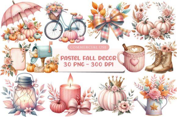 Download Pastel Fall Decor Clipart Bundle - Decor Collection