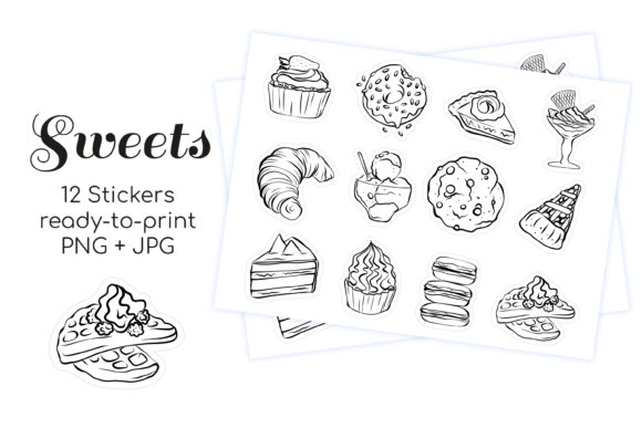 Download Printable Lineart Sweet Dessert Stickers - Dessert stickers Collection