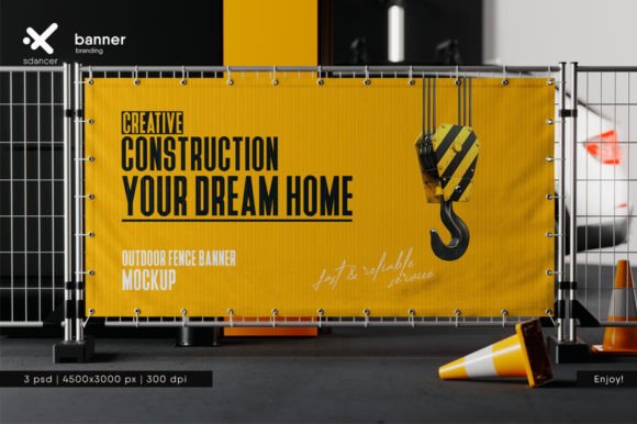 Download Outdoor Advertising Fence Banner Mockup - Outdoor Collection