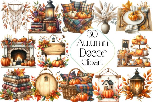 Download Watercolor Autumn Decor Clipart - Decor Collection